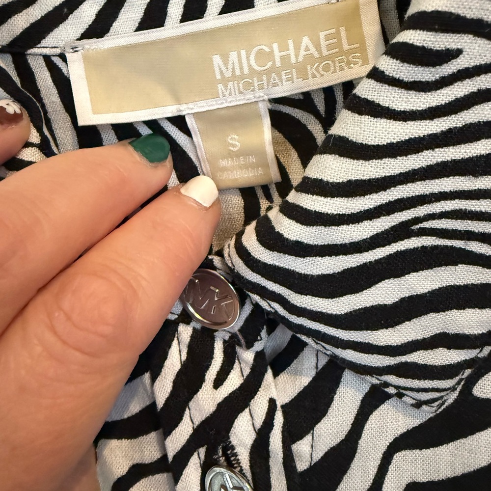 Michael Kors Black and White Zebra Print Shirt - Picture 2 of 4